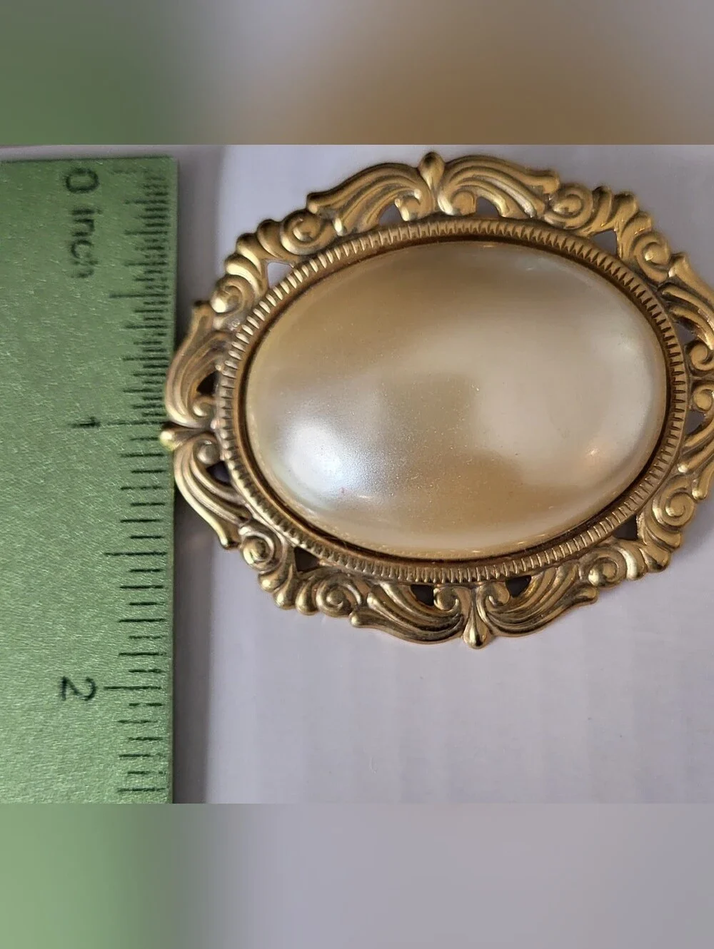 Vintage Bold Goldtone Cream Faux  Pearl  Cabochon Brooch